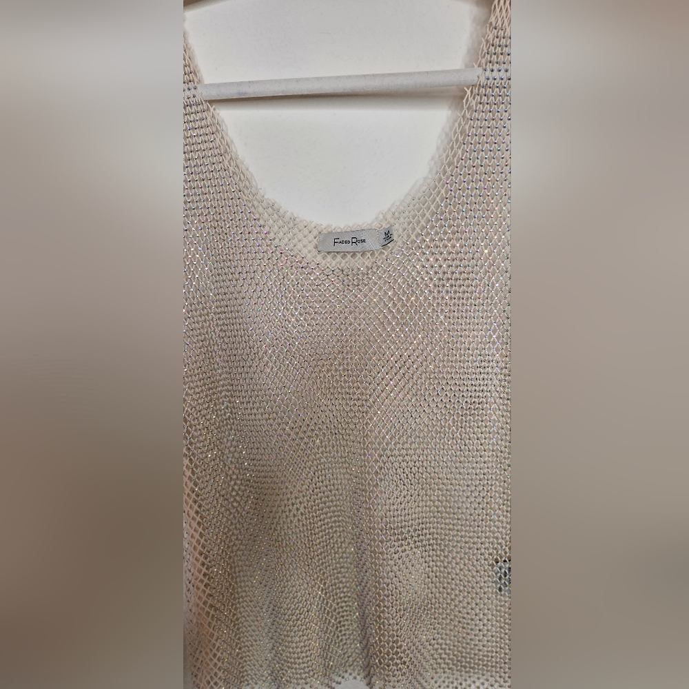 Faded Rose Mesh And Rhinestone Cream Tank Top - Size Medium - Picture 6 of 16